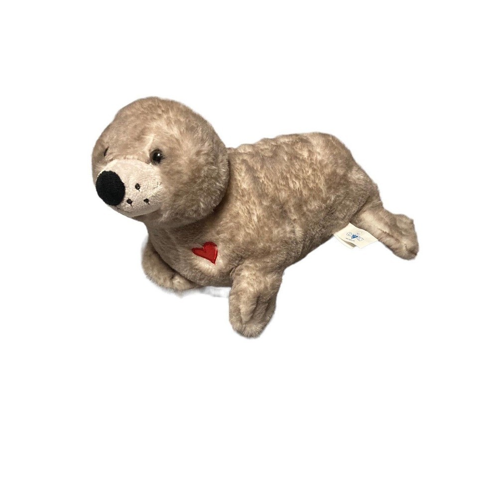 HugFun Seal Plush Gray Stuffed Animal‎ Toy W/ Red Heart